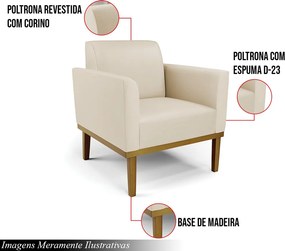 Poltrona Decorativa Isabella Pés Fixo em Madeira Castanho PU Bege G19 - Gran Belo