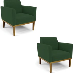 Kit 2 Poltronas Decorativas Isabella Pés Fixo em Madeira Castanho Veludo Verde Esmeralda G19 - Gran Belo