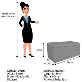 Calçadeira Estofada Manchester 90 cm Solteiro Corano Cinza - ADJ Decor