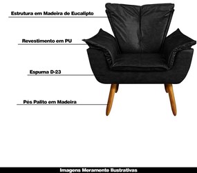Poltrona Decorativa Pés Palito Charger PU Preto G19 - Gran Belo