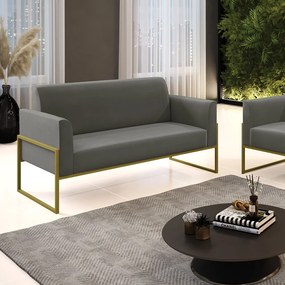 Sofá Namoradeira Base Industrial Alta Dourado Marisa Suede D03 - D'Rossi - Grafite