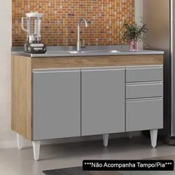 Balcão Gabinete 120cm 3 Portas 2 Gavetas Michigan Castanho/Cinza - Lum