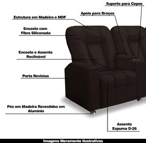 Poltrona Reclinável 3 lugares para Sala de Cinema Pequim PU Marrom G23 - Gran Belo