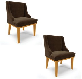 Cadeira Sala Jantar Kit 2 Liz Base Madeira Castanho Suede D03 - D'Rossi - Marrom