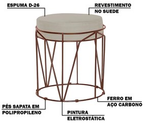 Kit 2 Puffs Decorativo Sala de Estar Base Bronze Chloe Suede Bege G41 - Gran Belo