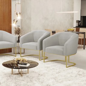 Poltrona Decorativa Industrial Dourado kit 2 Stella Bouclê D03 - D'Rossi - Cinza