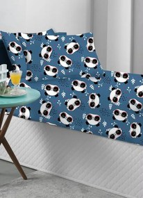 Jogo de Cama Malha Panda Azul Solteiro 2 Peças