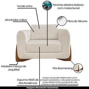 Poltrona Decorativa Pés em Madeira Buzz Linho Off White Rústico G63 - Gran Belo