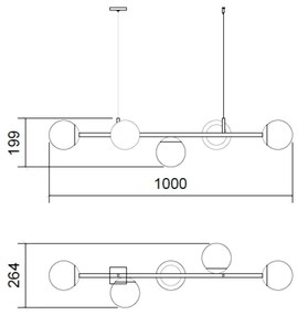 Pendente Jabuticaba Linear Small Retângular 26X20X98Cm Alumínio E Glob... (CINZA, FOSCO)