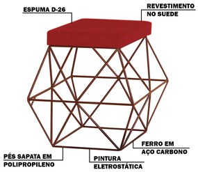 Kit 2 Puffs Decorativo Sala de Estar Base Bronze Trixie Suede Vermelho G41 - Gran Belo