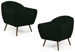 Kit 02 Poltronas Decorativas Nina Pés Palito Madeira C-117 Linho Verde