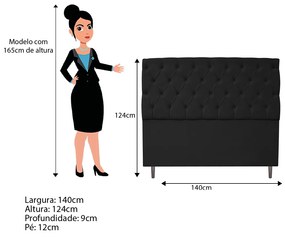 Cabeceira Estofada Liverpool 140 cm Casal Suede Preto - ADJ Decor