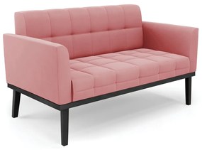 Sofá Namoradeira 2 Lugares Base de Madeira Preto Elisa Suede D03 - D'Rossi - Rose