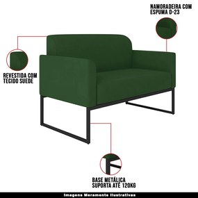 Poltrona Namoradeira Decorativa Isabella Base Industrial Suede Verde/Preto G19 - Gran Belo
