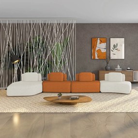 Sofá 4 Lugares Orgânico com Chaise e 3 Módulos Berlim Bouclê Off White/Caramelo K01 - D'Rossi