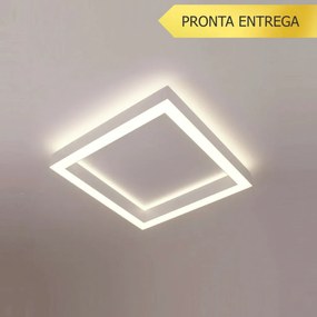 Plafon Dobby Quadrado 40X40X7,5Cm Led 90W Bivolt - Usina 19680/40 (BT - Branco Texturizado, 3000k)