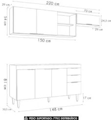 Armário de Cozinha CP03 Para Pia 150cm Pérola Z34 Branco    - Mpozenat