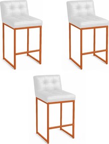 Banqueta Cozinha Alta com Encosto Industrial Kit 3 Bronze Lirina PU Branco C05 - D'Rossi
