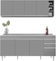 Armário Cozinha e Balcão Com Pia 180cm Dallas Cinza         - Lumil