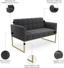 Namoradeira e Poltrona Industrial Dourado Ana Bouclé Grafite - Ibiza