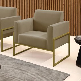 Poltrona Base Industrial Alta Dourado Marisa Suede - Marrom Rato