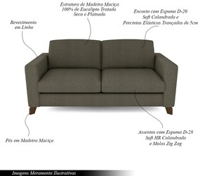 Sofá Sala de Estar Living 3 Lugares 260cm Presley Pés Madeira Linho Cinza G52 - Gran Belo