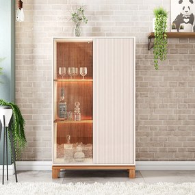 Cristaleira de Vidro com Led Para Sala Visari C01 - D'Rossi - Off White/Freijó