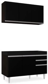 Kit Armário Aéreo e Balcão de Cozinha Lavanderia Dora sem Tampo 120 cm - D'Rossi - Preto