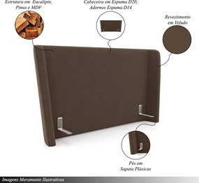 Cabeceira Design para Cama Casal Torres Pés em Madeira Veludo Marrom G91 - Gran Belo