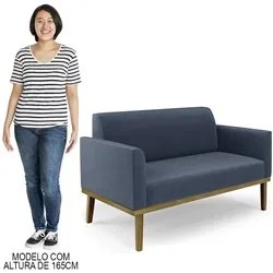 Sofá Namoradeira Base Madeira Castanho Maressa Suede Azul Marinho - Ib