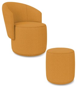 Poltrona e Puff Redondo Orgânico para Sala Malu Bouclê M11 - D'Rossi - Mostarda