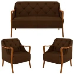 Kit Namoradeira 135cm e 2 Poltronas Decorativas Capitonê Lapa Z32 Velu