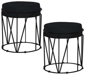 Kit 2 Puffs Decorativo Sala de Estar Base Preto Chloe Veludo Preto G41 - Gran Belo