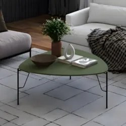 Mesa de Centro Baixa Para Sala Pés Metálicos Blen Musgo/Preto I06 - Mp