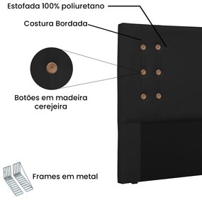 Cabeceira Cama Box Casal King 195cm Gênova Corano Preto - Sheep Estofados - Preto