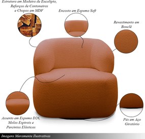 Conjunto Poltrona Base Giratória e Puff Decorativo Charlote Sala de Estar Bouclê Terracota G88 - Gran Belo