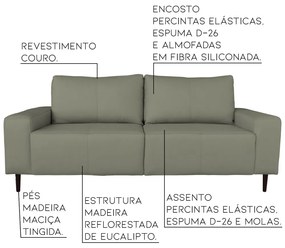 Sofá 02 Lugares Sala de Estar Recepção 200cm Brad Couro Fendi G58 - Gran Belo