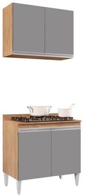Kit Armário Aéreo e Balcão para Cooktop de Cozinha 02 Portas Diana 80 cm L06 - D'Rossi - Castanho e Cinza