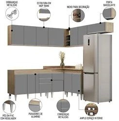 Armário de Cozinha Modulado de Canto 7 Peças CP19 Balcão sem Tampo Cas