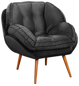 Poltrona Decorativa Pés Palito Giroud Veludo Cinza Chumbo G33 - Gran Belo