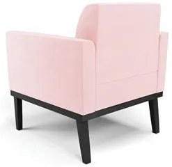 Sofá Namoradeira e 2 Poltronas Base Madeira Preto Maressa Suede Rosa B