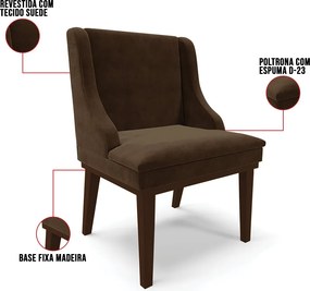 Cadeira de Jantar Liz Suede Base Fixa Madeira Tabaco D03 - D'Rossi - Marrom