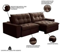 Sofá Retrátil Reclinável 3 Lugares 250cm Argon F05 Veludo Marrom - Mpo