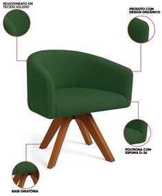 Poltrona Sala Base Giratória Madeira Arielle Veludo D03 - D'Rossi - Verde