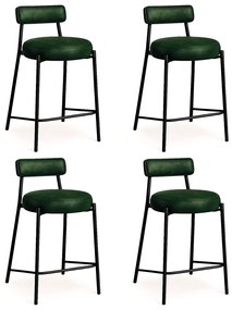 Banqueta de Cozinha Baixa com encosto Industrial em aço kit 4 Londres PU D03 - D'Rossi - Verde