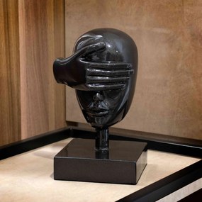 Escultura Decorativa Máscara Rosto Cego Em Cerâmica Grafite 25x15 Cm - D'Rossi
