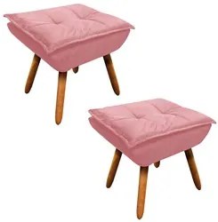 Kit 2 Puffs Decorativos Sala de Estar Pés Palito Opla Suede Rose - Ibi