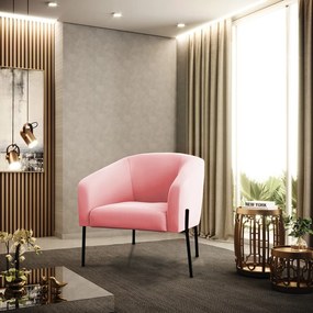 Poltrona Decorativa Pé de Ferro Preto Kit 2 Stella Suede D03 - D'Rossi - Rosa Bebê