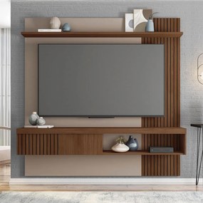 Painel Selina Ripado 180cm para TV até 65 com Porta de Correr e Prateleira MDP Havana/Fendi G11 - Gran Belo