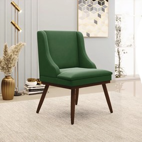 Cadeira de Jantar Liz Suede Base Fixa Madeira com Pés Palito Tabaco D03 - D'Rossi - Verde